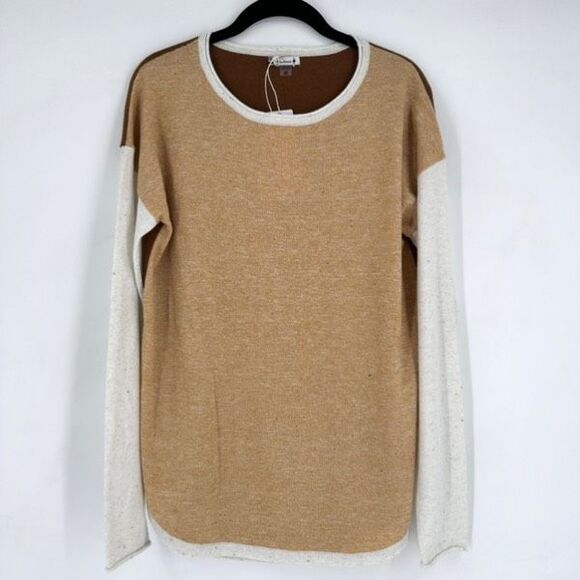 NWT Smartwool Women's Knit Wool Blend LS Tan Brown White Pullover Sweater Medium - Picture 2 of 9